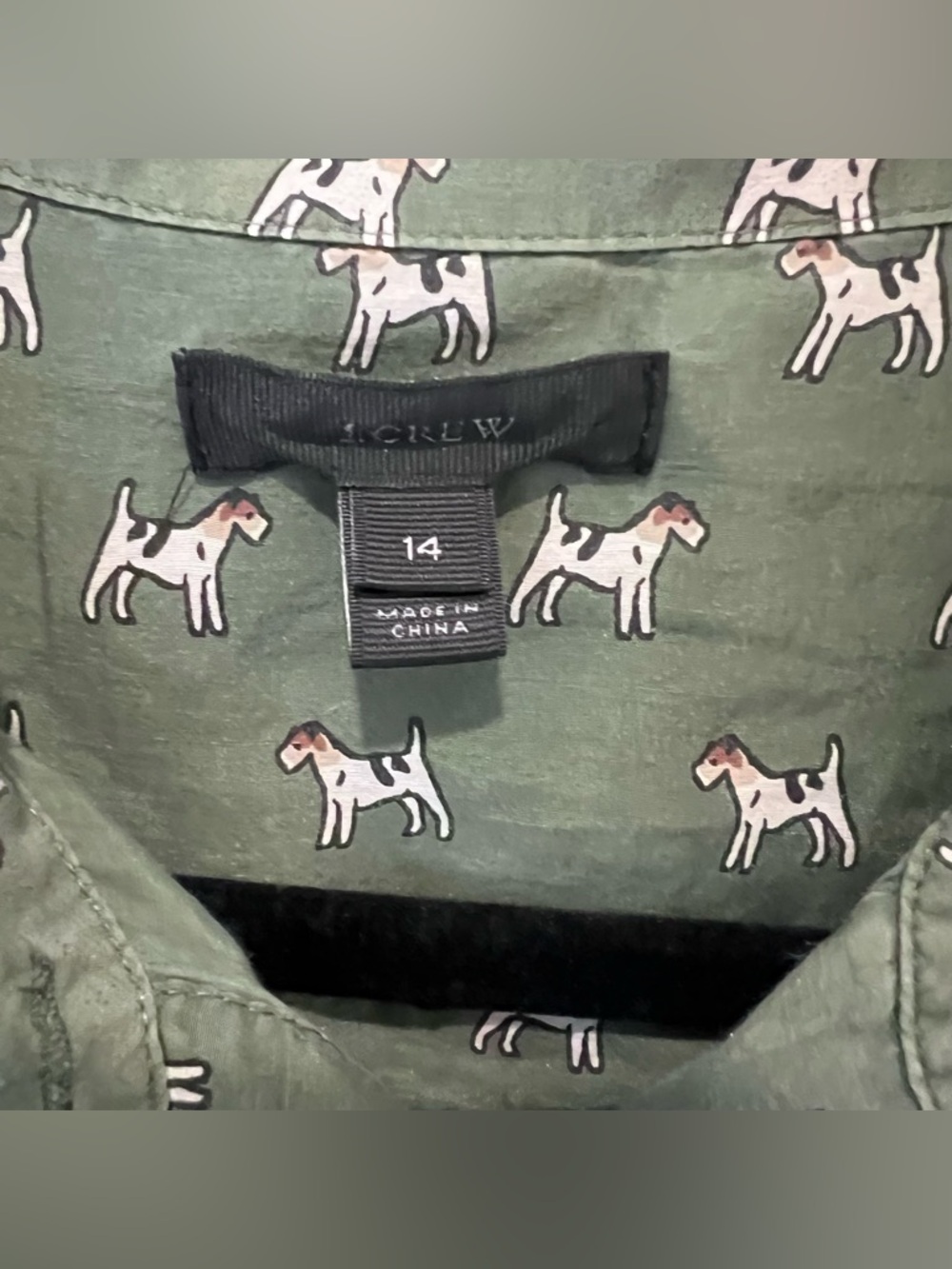 J.Crew Green Airedale Terrier Dog Half Button Down Shirt Size 14 sill blend - Picture 2 of 9